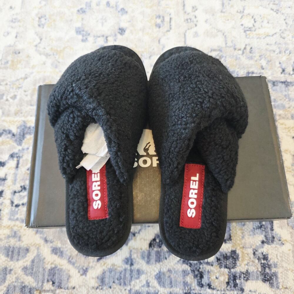 Sorel Women's Black Fuzzy Slide Slippers - Picture 3 of 6